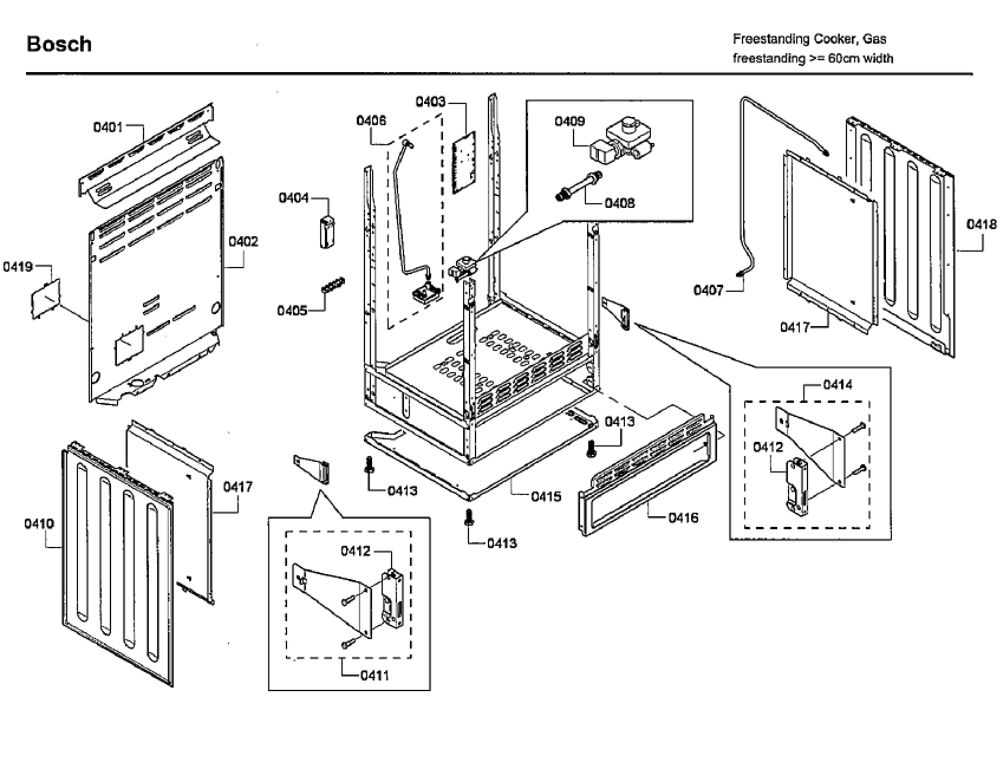 Cabinet Diagram and Parts List for HGS7132UC 04 Bosch Range