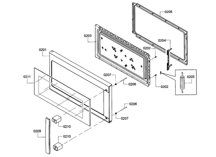 Door Assy Diagram and Parts List for HMV3062U 01 Bosch Microwave
