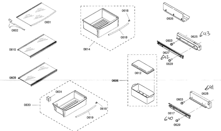 Shelf Assy 1 Diagram and Parts List for KBUIT4855E01  Thermador Refrigerator