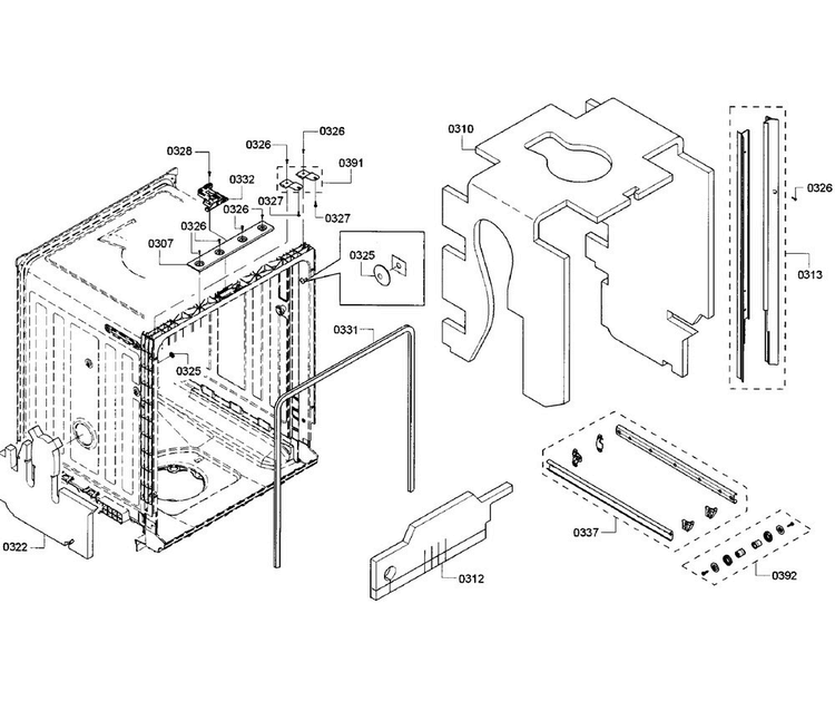 Cabinet Diagram and Parts List for SHX3AR76UC 22 Bosch Dishwasher