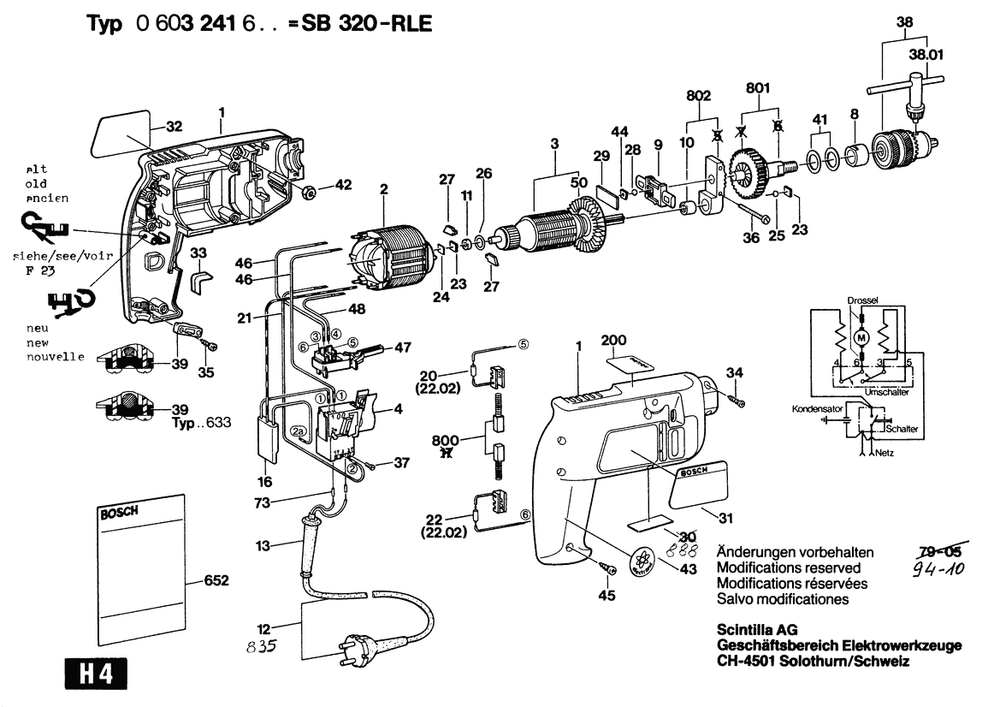Section 1 Diagram and Parts List for SB400RLE 0603241603 Bosch Hammer Drill