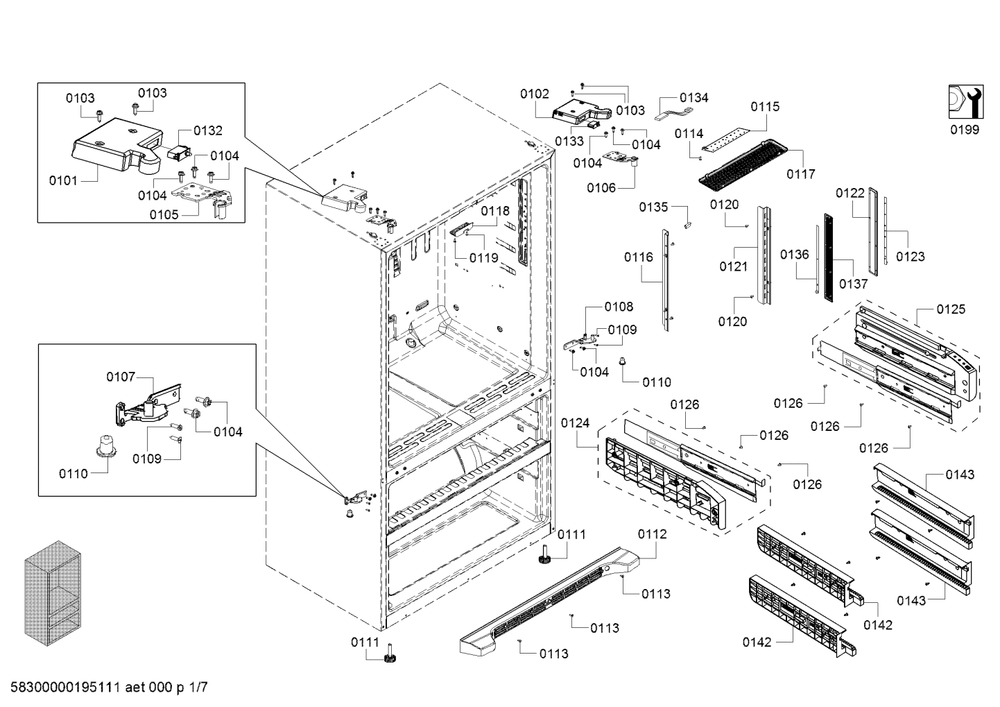 Diagram 1 Diagram and Parts List for B21CL80SNS-02  Bosch Refrigerator