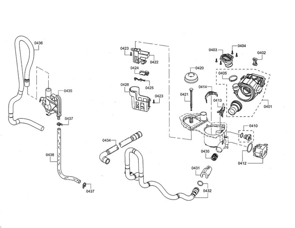 Drain And Heat Pumps/Water Inlet Diagram and Parts List for SHE3ARL5UC 21 Bosch Dishwasher