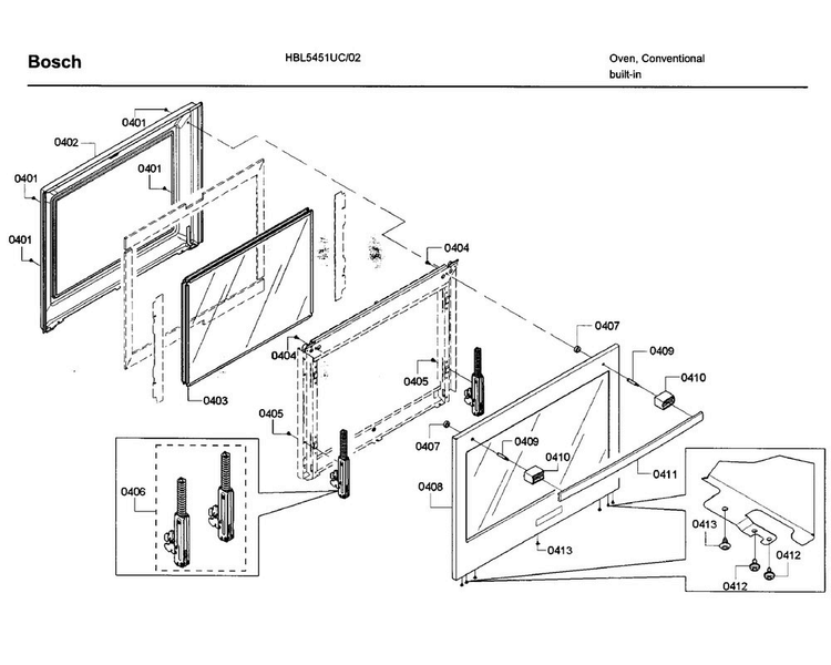 Door Diagram and Parts List for HBL5451UC 02 Bosch Wall Oven