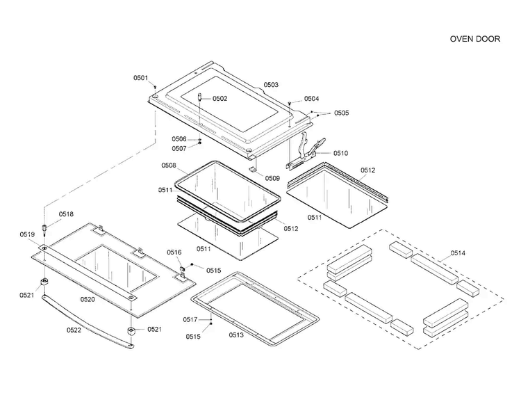 Oven Door Diagram and Parts List for HBL5045AUC 01 Bosch Wall Oven