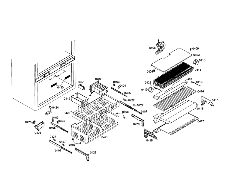 Evaporator/baskets Diagram and Parts List for T36IT70NNP 04 Thermador Refrigerator