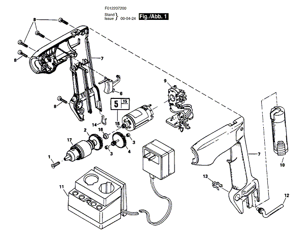 Bosch 2072type1 (F012207200) Diagram and Parts List for 2072 (TYPE 1)(F012207200) Bosch Cordless Drill