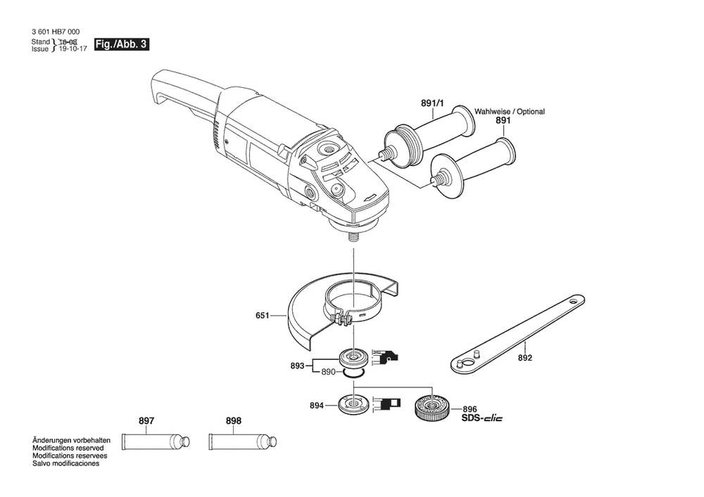 Section 3 Diagram and Parts List for GWS2000-180 3601HB70P0 Bosch Angle Grinder