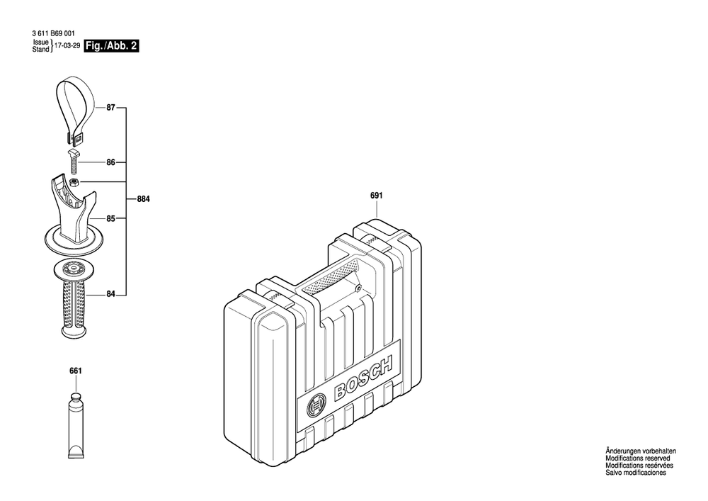 Diagram 2 Diagram and Parts List for GBH5-40D 3 611 B69 0F1 Bosch Hammer Drill