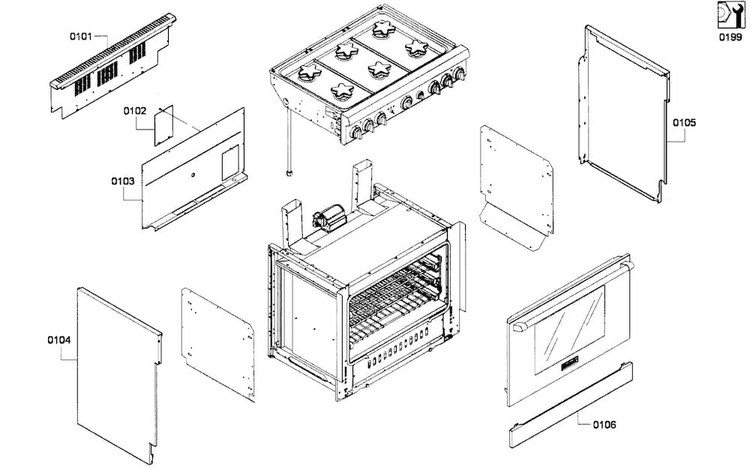Cabinet Assy Diagram and Parts List for PRG366GH 01 Thermador Range