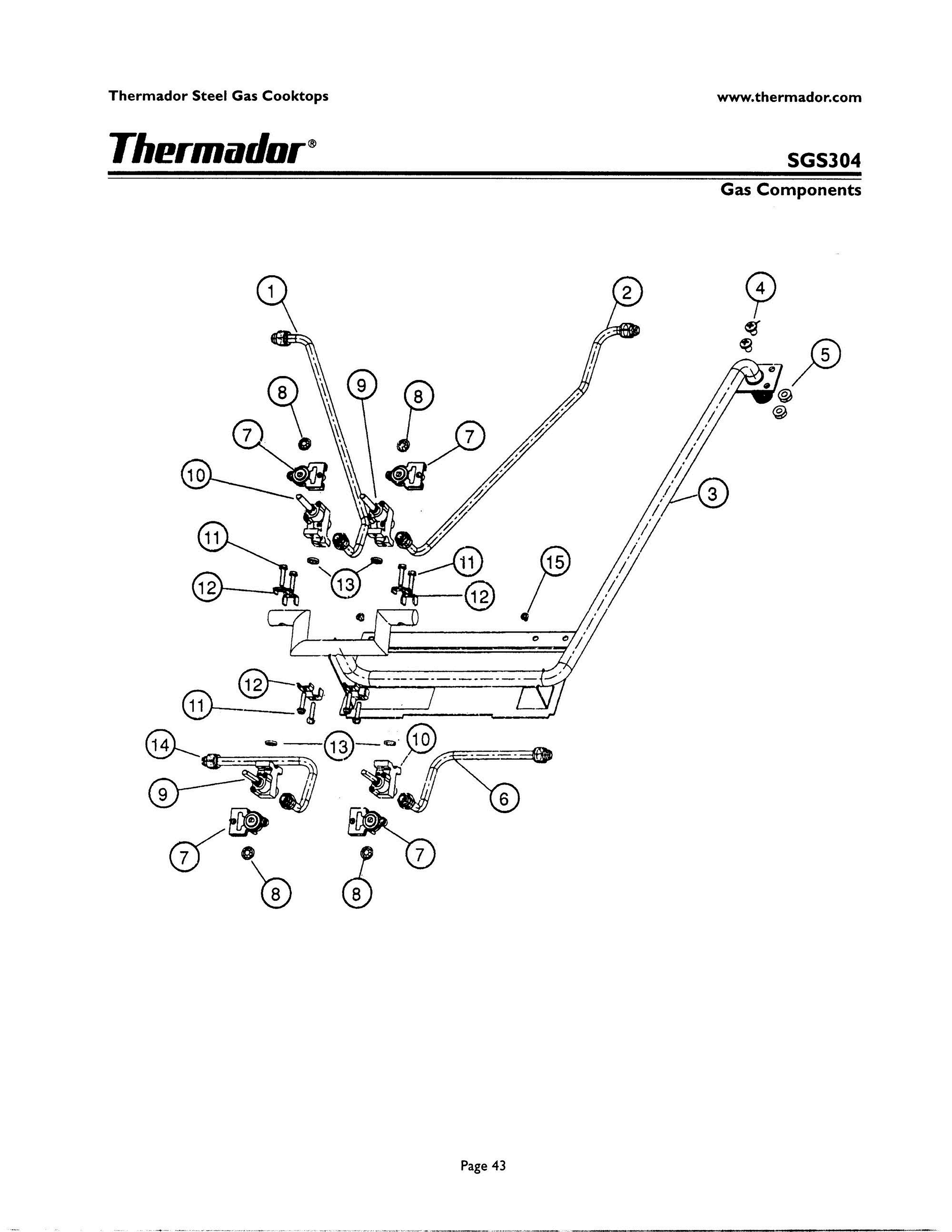 42 - GAS COMPONENTS Diagram and Parts List for SGS304ZS  Bosch Range