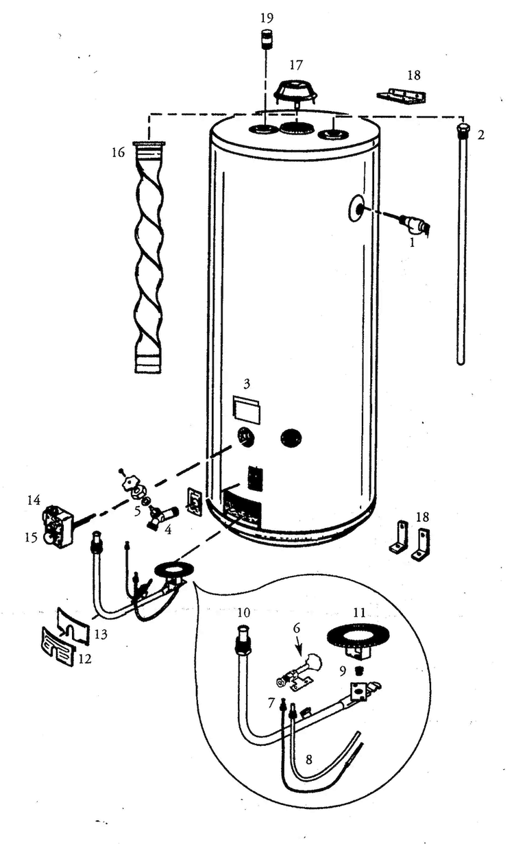 Water Heater Diagram and Parts List for 153333844  Kenmore Water Heater