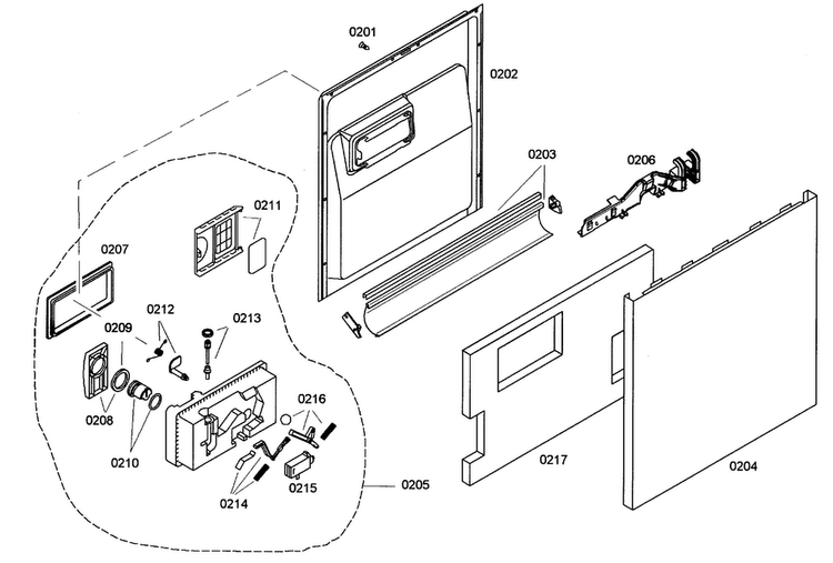 Door Assy Diagram and Parts List for SHE43C02UC 40 Bosch Dishwasher