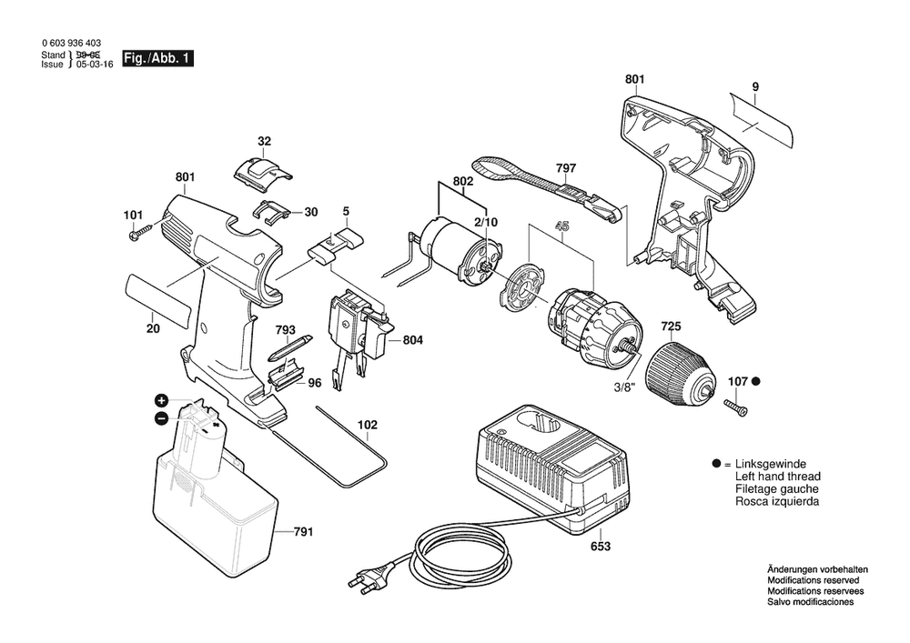 Section 1 Diagram and Parts List for 0603936437  Bosch Screwdriver