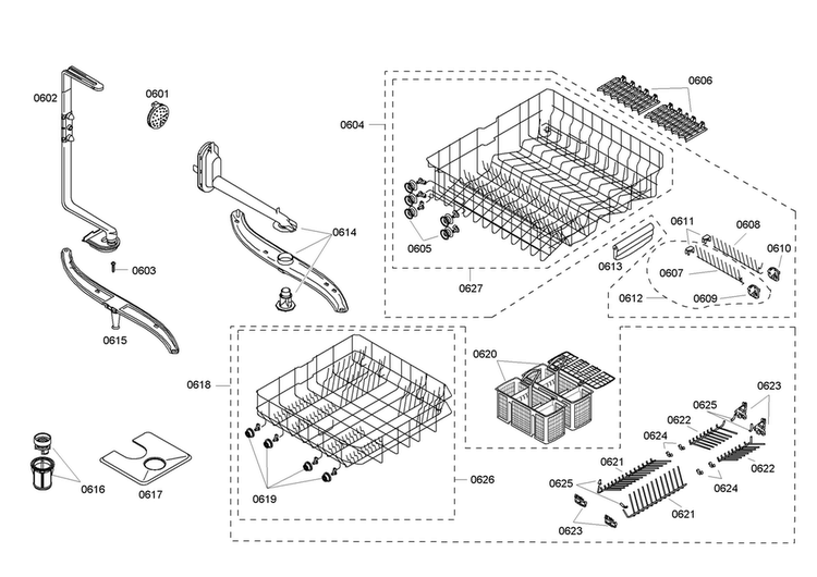 Rack Assy Diagram and Parts List for SHE46C06UC 47 Bosch Dishwasher