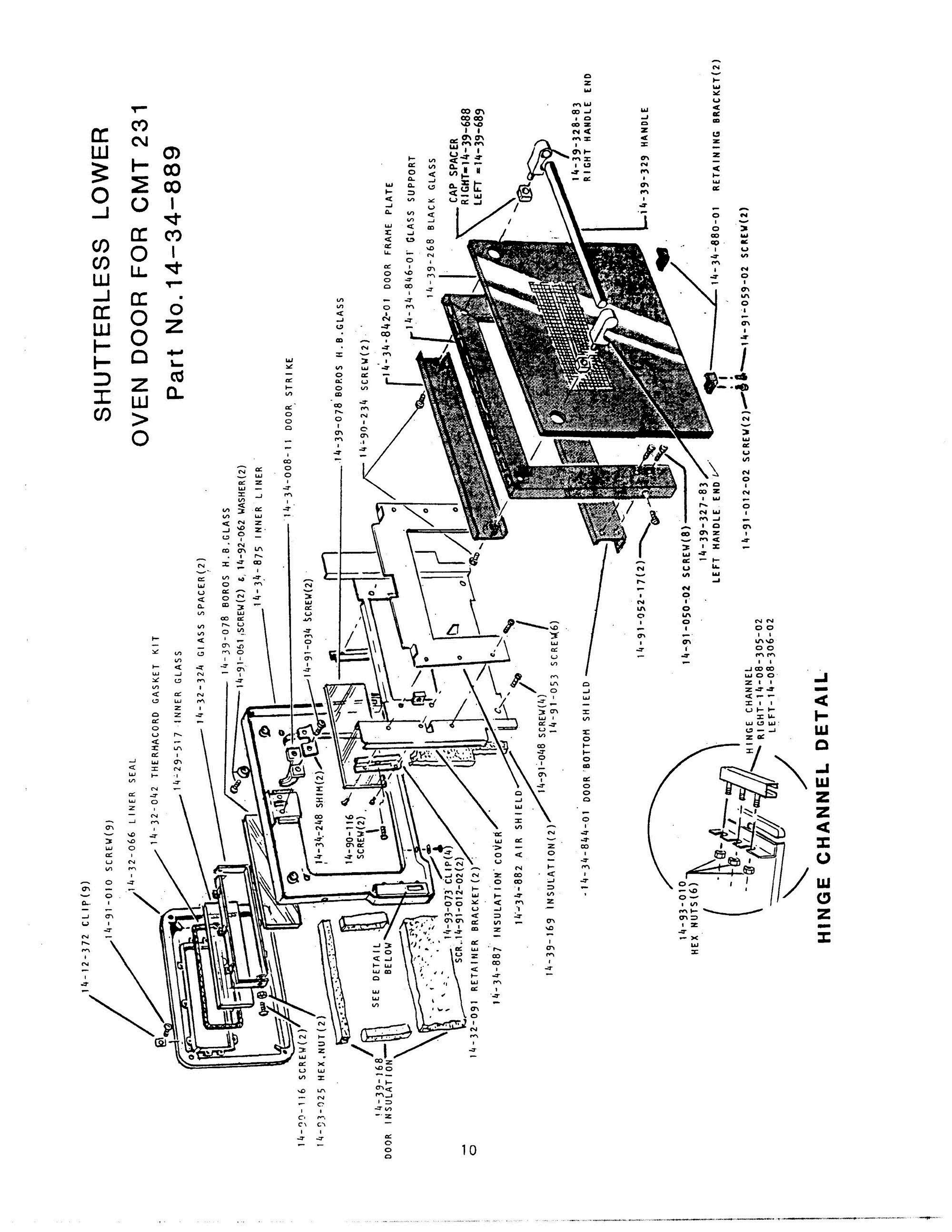11 - SHUTTERLESS LOWER OVEN DOOR Diagram and Parts List for CMT-231  Bosch Range