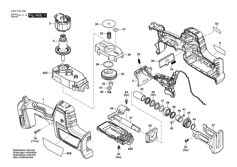 Section 1 Diagram and Parts List for 3601FA5100  Bosch Reciprocating Saw