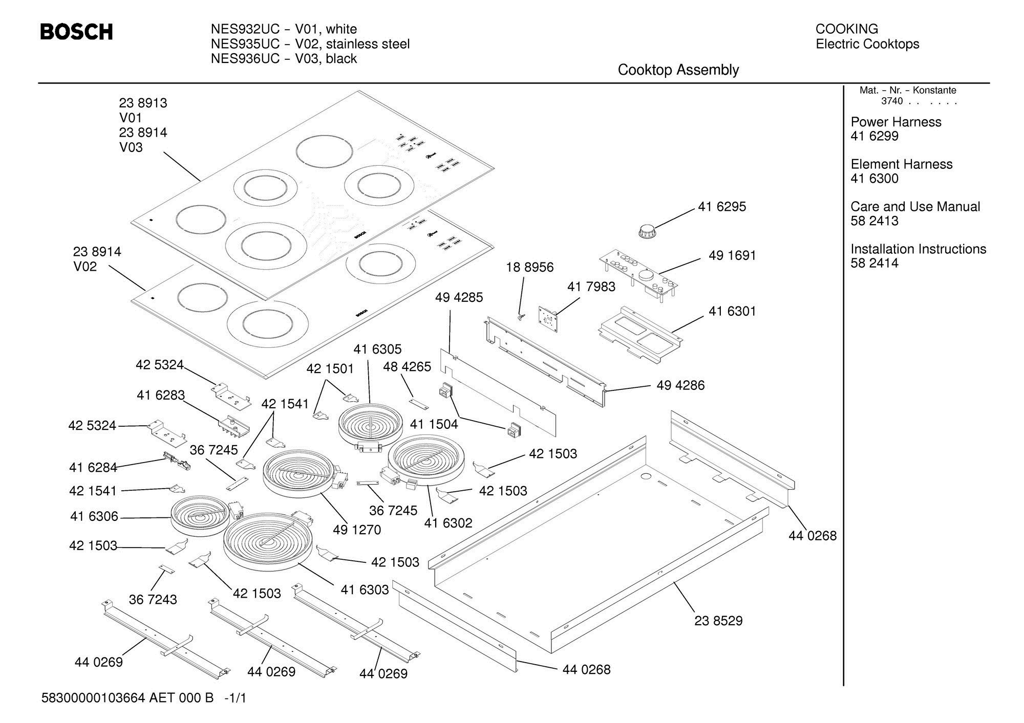 01 - COMPLETE Diagram and Parts List for NES932UC  Bosch Range