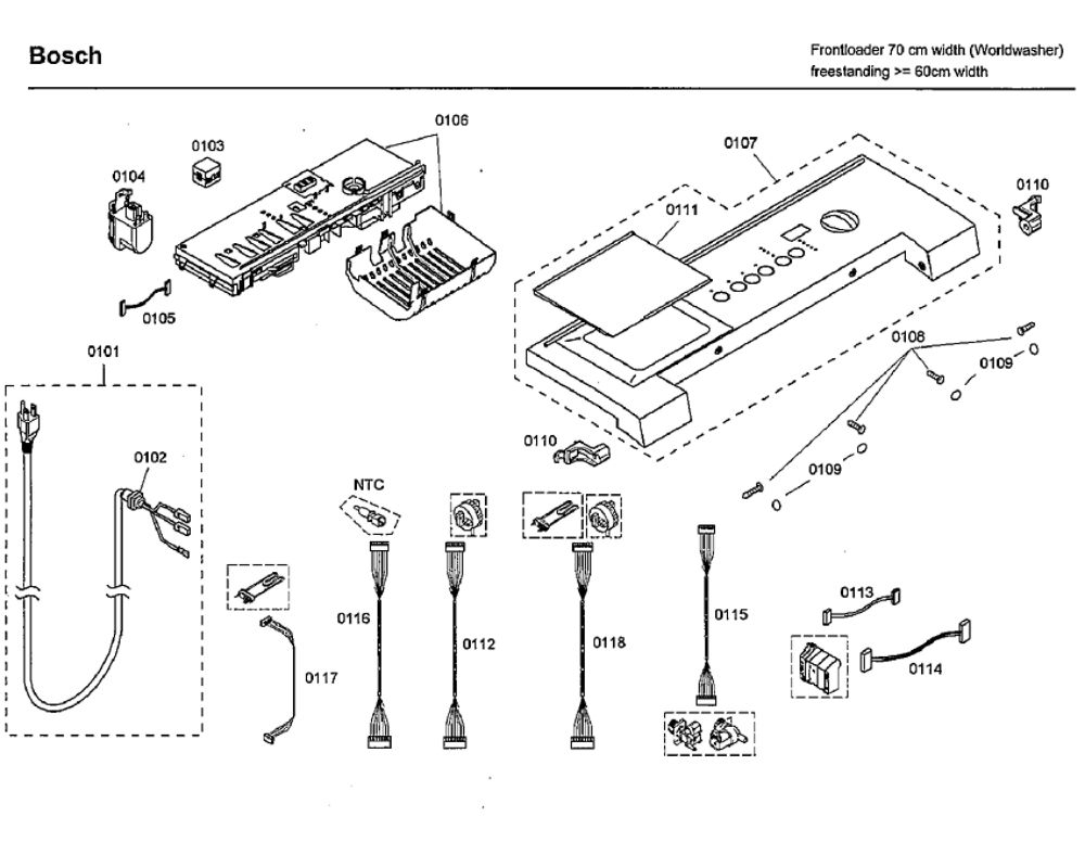 Control Panel Diagram and Parts List for WFMC4301UC 12 Bosch Washer