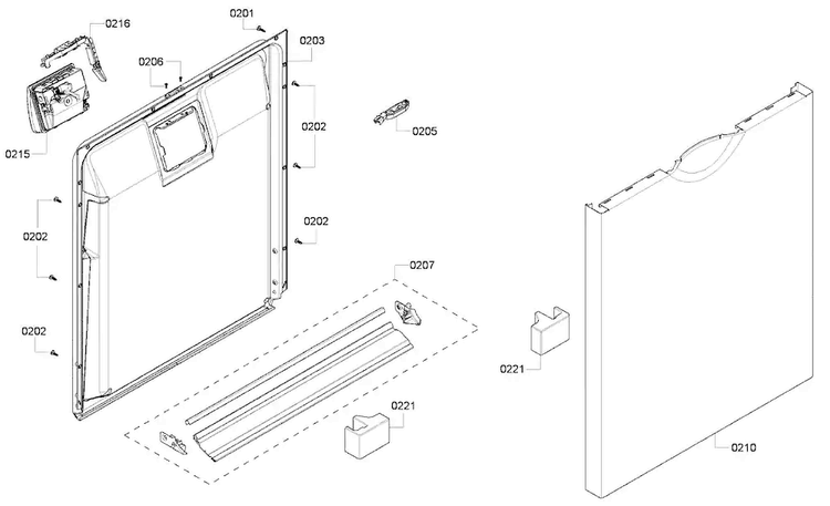 Door Assy Diagram and Parts List for SHE4AP02UC 03 Bosch Dishwasher