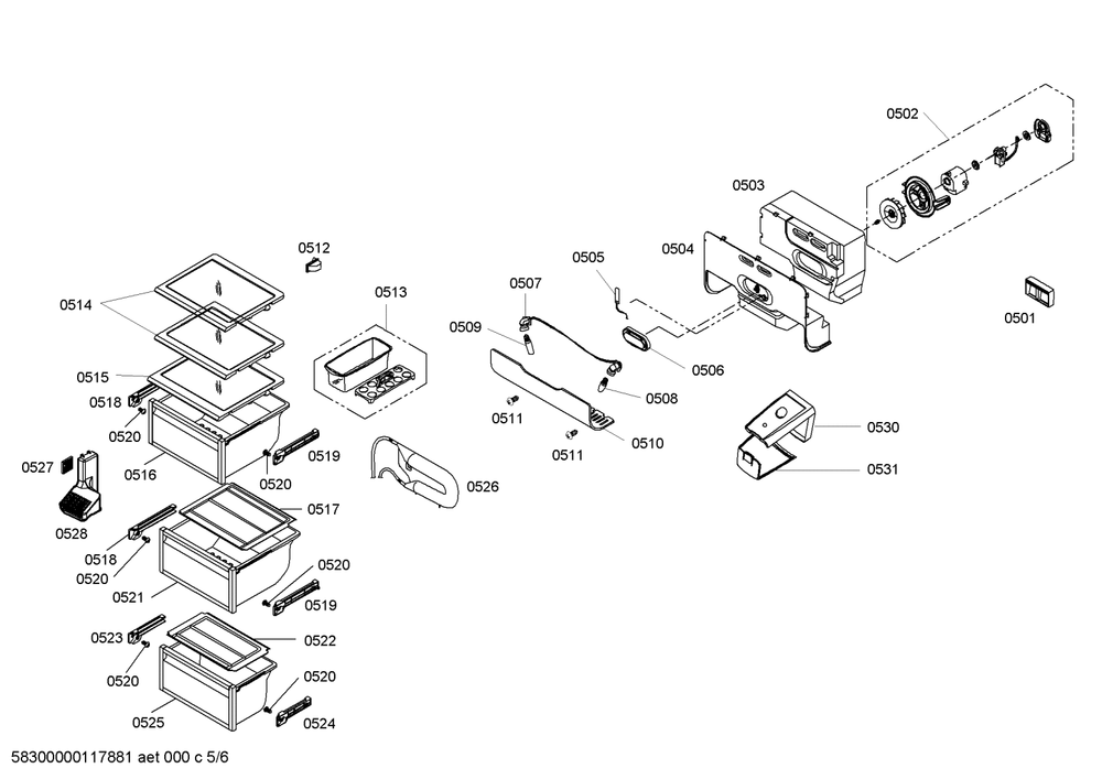 Diagram 5 Diagram and Parts List for B20CS50SNS-02  Bosch Refrigerator