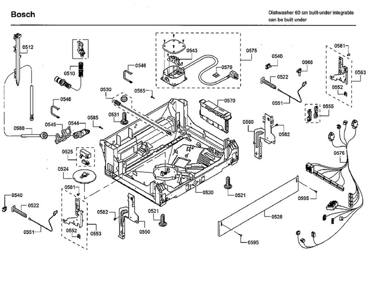 Base Diagram and Parts List for SHP68TL5UC 09 Bosch Dishwasher