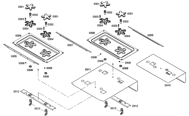 Burner Assy Diagram and Parts List for PD484GED01  Thermador Range