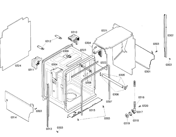 Cabinet Diagram and Parts List for SHX57C05UC 47 Bosch Dishwasher