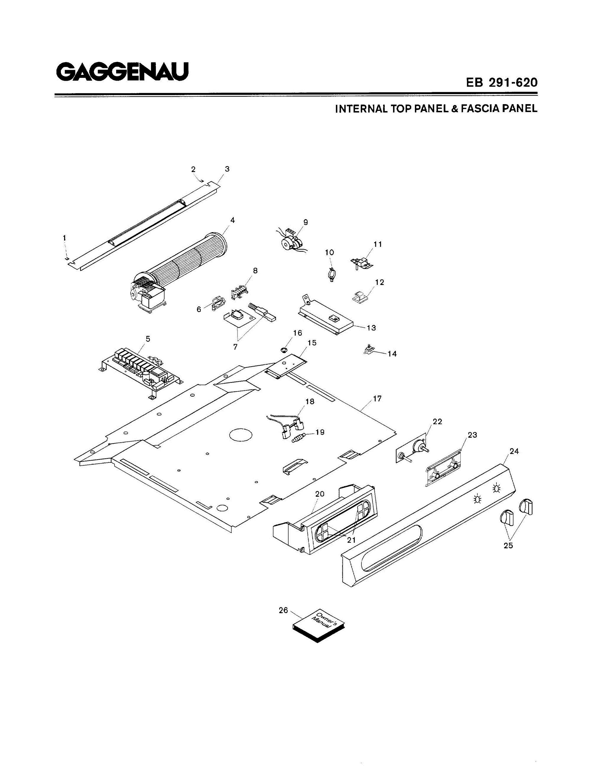 01 - INTERNAL TOP PANEL & FASCIA PANEL Diagram and Parts List for EB291-620  Bosch Range