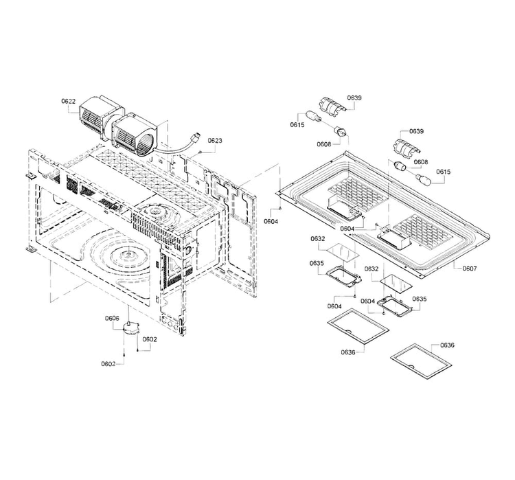 Base Assy Diagram and Parts List for HMV5052U 01 Bosch Microwave