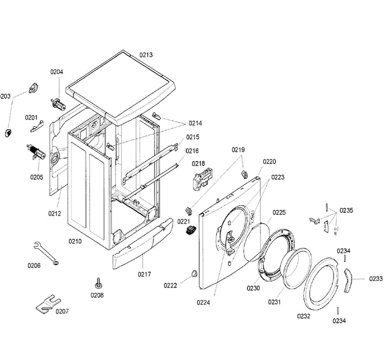Door/cabinet Diagram and Parts List for WFL2060UC 27 Bosch Washer