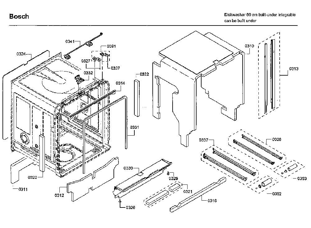 Cabinet Diagram and Parts List for SHX89PW55N 01 Bosch Dishwasher