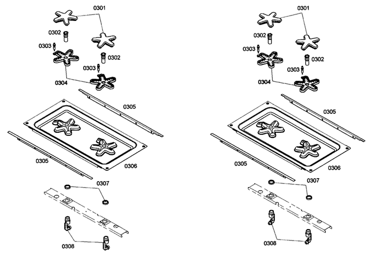 Burner Assy Diagram and Parts List for PRD364ELHU02  Thermador Range
