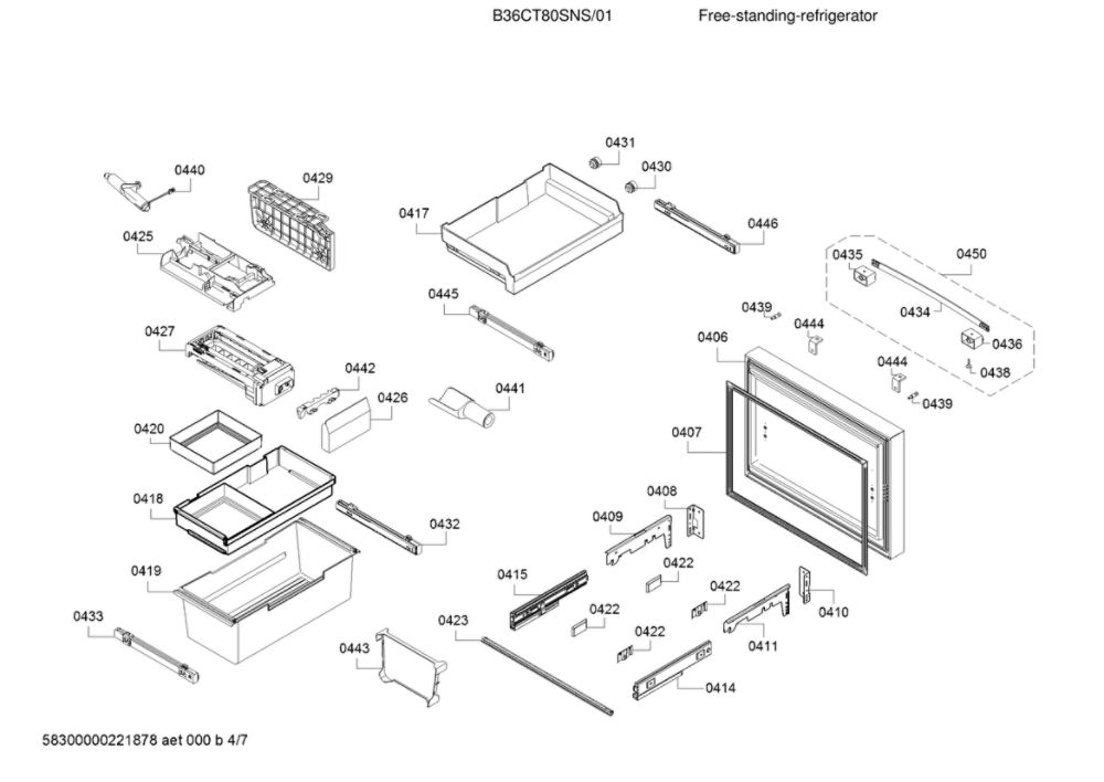 Freezer Door And Drawer Diagram and Parts List for B36CT80SNS 01 Bosch Refrigerator