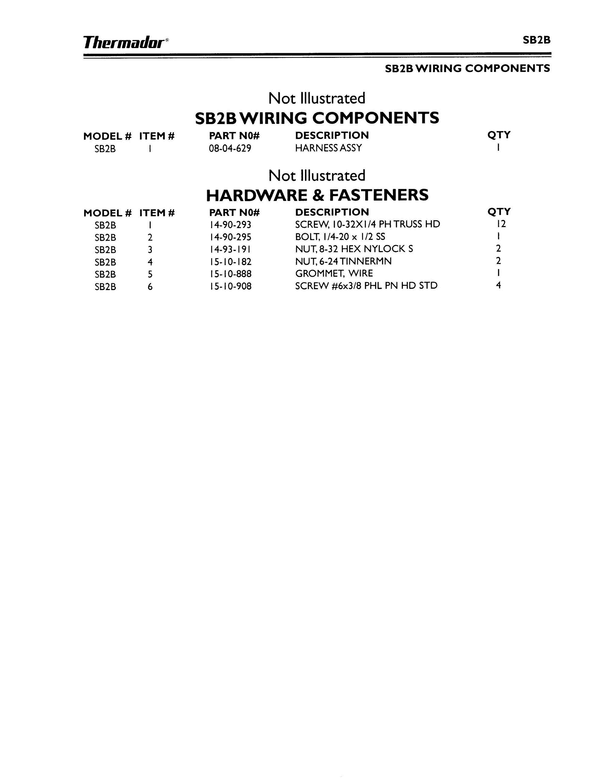 03 - WIRING COMPONENTS, HARDWARE, FASTENERS Diagram and Parts List for SB2B  Bosch Range