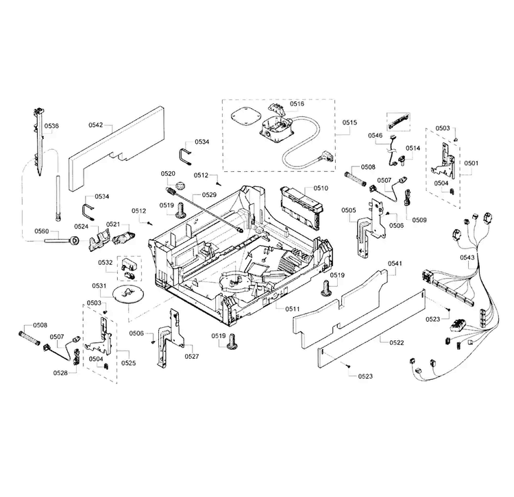 Base Assy Diagram and Parts List for SHP65T55UC 02 Bosch Dishwasher