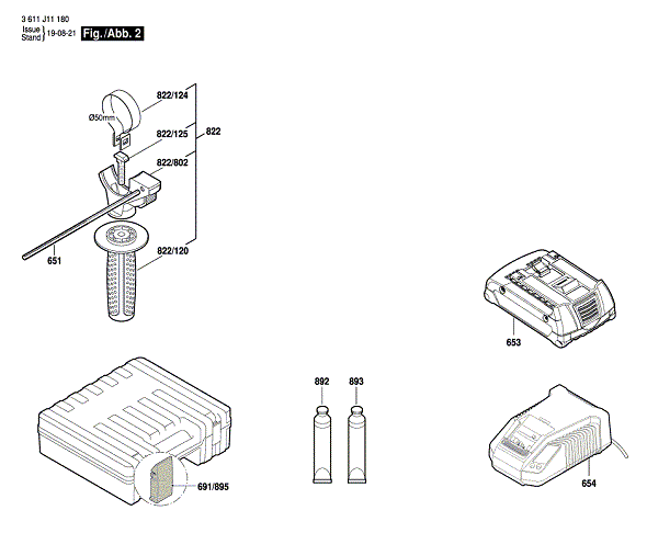 Bosch 3611j11110 2 Diagram and Parts List for 3611J11110  Bosch Cordless Drill