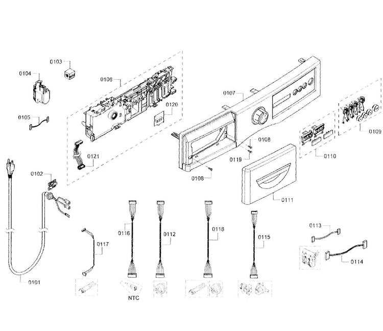 Control Panel Diagram and Parts List for WFVC5400UC 26 Bosch Washer