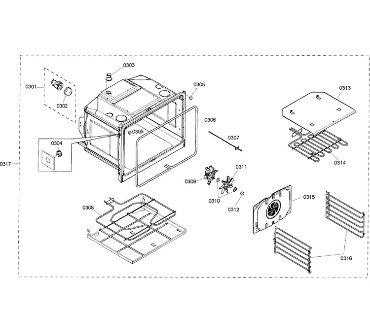 Oven Assy Diagram and Parts List for HBL3450UC 01 Bosch Wall Oven