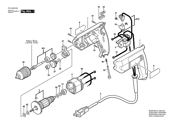 Bosch 6220 (F012622000) Diagram and Parts List for 6220 F012622000 Bosch Cordless Drill