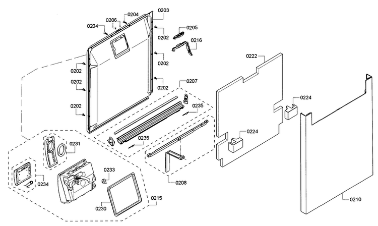 Door Diagram and Parts List for SHE65T52UC 07 Bosch Dishwasher