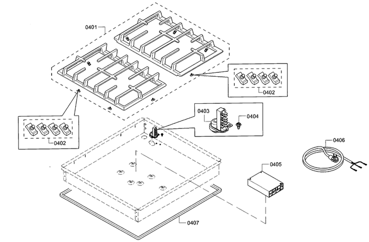 Grid Asy Diagram and Parts List for NGM5455UC 01 Bosch Cooktop