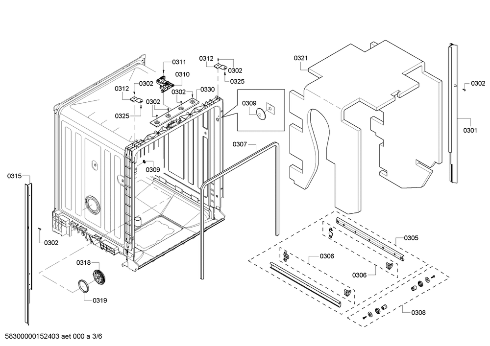 Diagram 3 Diagram and Parts List for SHE6AP02UC-06  Bosch Dishwasher