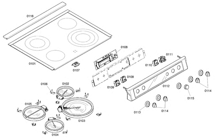 Top Assy Diagram and Parts List for HEI7132U 01 Bosch Range