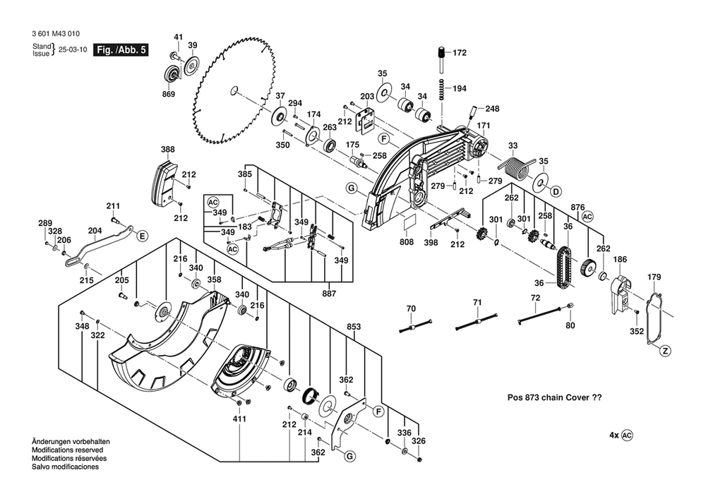 Section 5 Diagram and Parts List for 3601M43010  Bosch Miter Saw