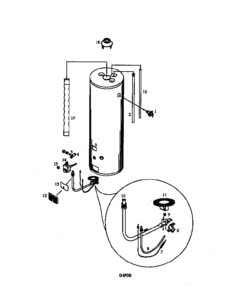 50 Gallon Diagram and Parts List for 153332561  Kenmore Water Heater