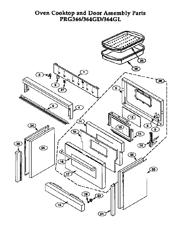 Oven Cooktop And Door Assembly Diagram and Parts List for PRG364GL  Thermador Range