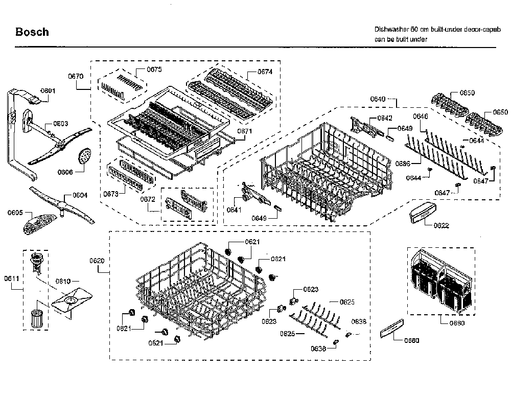 Baskets Diagram and Parts List for SHE878WD2N 01 Bosch Dishwasher