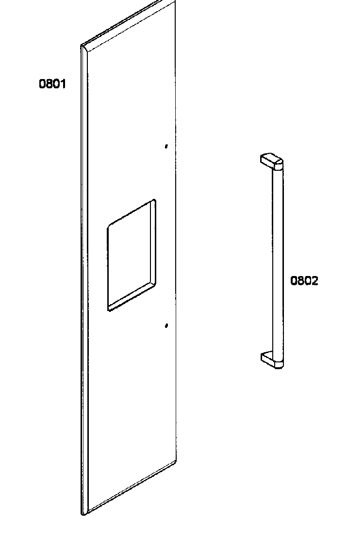 Door Outer Diagram and Parts List for T18BD80FLE  Thermador Freezer