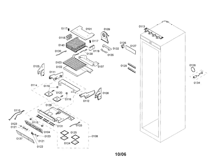 Freezer Section Diagram and Parts List for T24IF70FSS-01  Thermador Freezer